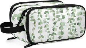 Large Capacity Travel Cosmetic Bag for Women Eucalyptus Leaf Plant Travel Portable Cosmetic Pouch With Handle and Divider Flat Lay Bag Organizer Toiletry Bag Makeup Box for Skincare Cosmetics