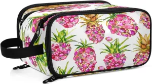 Large Capacity Travel Cosmetic Bag for Women Gems with Pineapples Travel Portable Cosmetic Pouch With Handle and Divider Flat Lay Bag Organizer Toiletry Bag Makeup Box for Skincare Cosmetics
