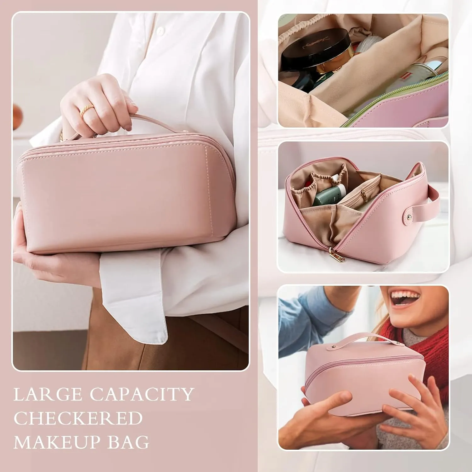Large Capacity Travel Cosmetic Bag with Handle and Divider - Multifunctional Makeup Bag for Easy Access, Waterproof