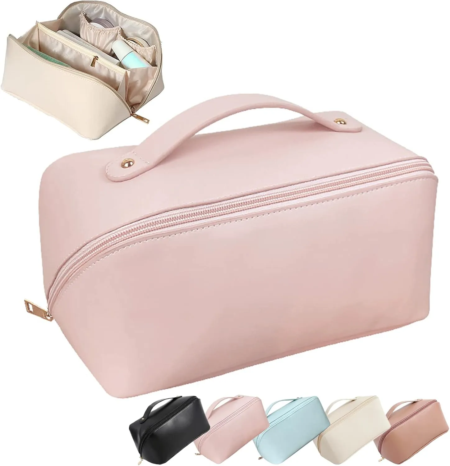 Large Capacity Travel Cosmetic Bag with Handle and Divider - Multifunctional Makeup Bag for Easy Access, Waterproof