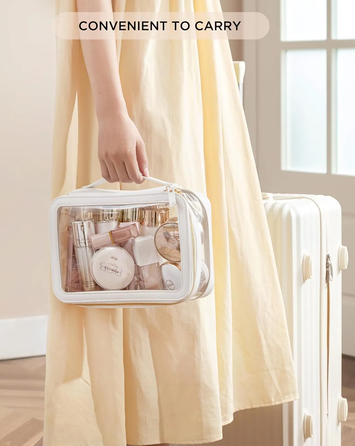 Large Clear Makeup Bag for Women, Portable Travel Makeup Bag Organizer Waterproof Toiletry Bag Cute Makeup Bags Cosmetic Bag Makeup Pouch, White