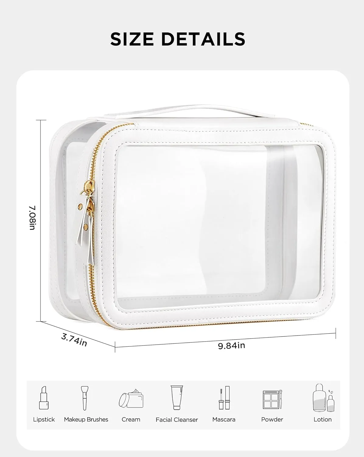 Large Clear Makeup Bag for Women, Portable Travel Makeup Bag Organizer Waterproof Toiletry Bag Cute Makeup Bags Cosmetic Bag Makeup Pouch, White
