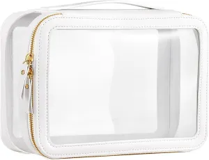 Large Clear Makeup Bag for Women, Portable Travel Makeup Bag Organizer Waterproof Toiletry Bag Cute Makeup Bags Cosmetic Bag Makeup Pouch, White