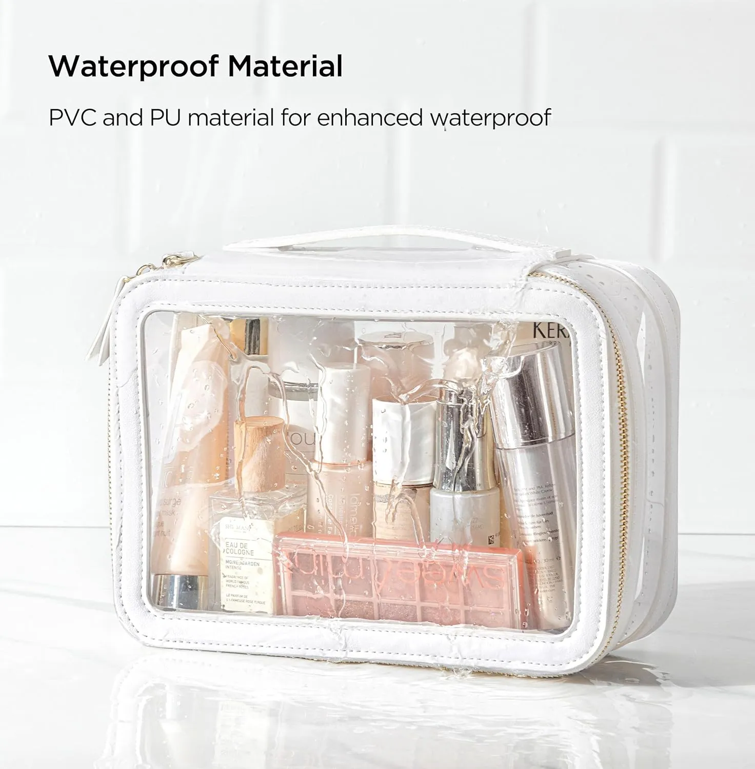 Large Clear Makeup Bag for Women, Portable Travel Makeup Bag Organizer Waterproof Toiletry Bag Cute Makeup Bags Cosmetic Bag Makeup Pouch, White