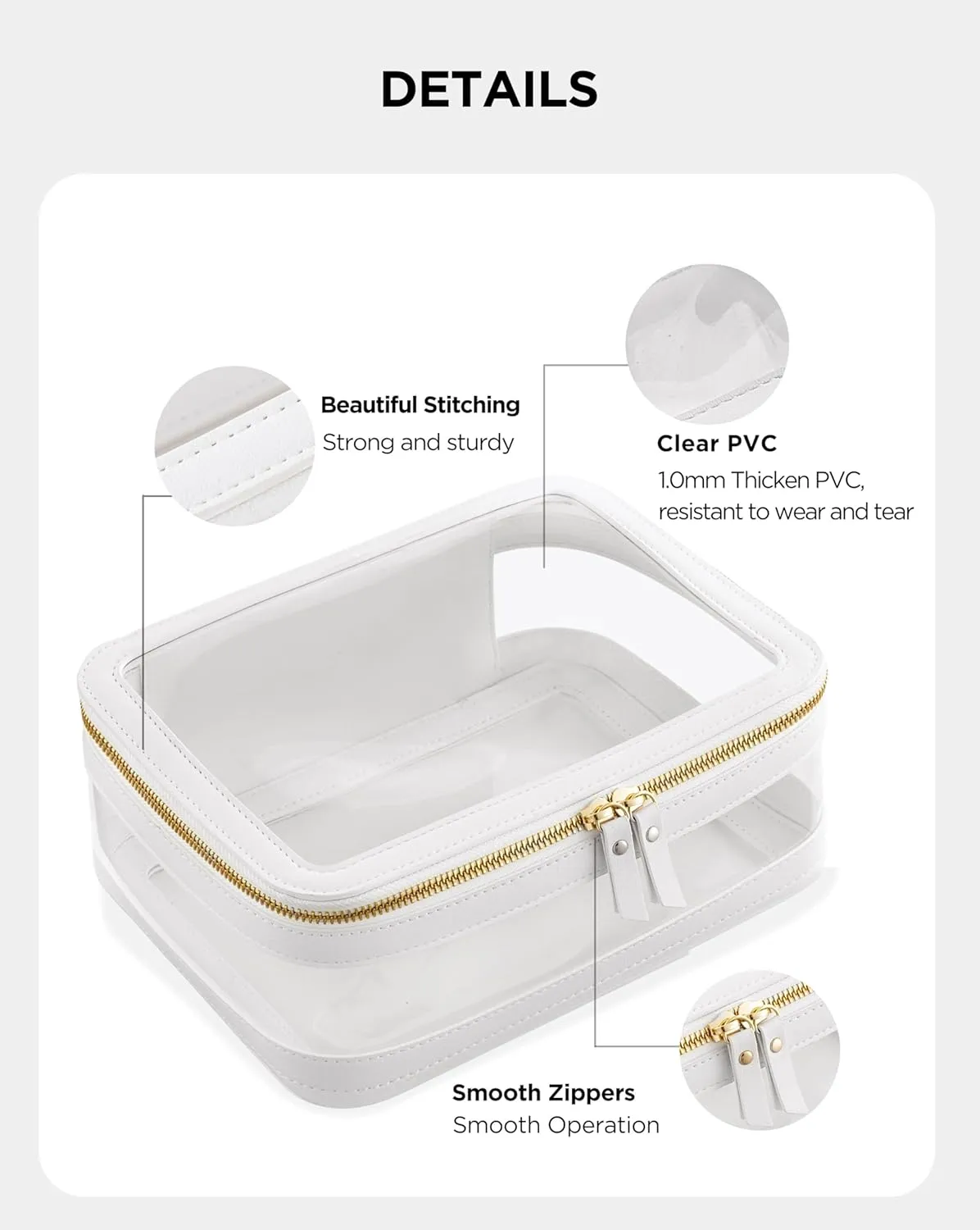 Large Clear Makeup Bag for Women, Portable Travel Makeup Bag Organizer Waterproof Toiletry Bag Cute Makeup Bags Cosmetic Bag Makeup Pouch, White
