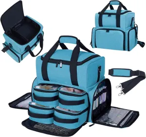 Large Cosmetic Bag with 4 Removable Case Double Layer Travel Organizer Makeup Bag with Inner Dividers and Makeup Brushes Storage Section Lake Green