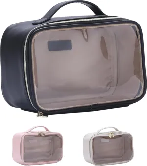 Large Cosmetic Bag with Hanging,Clear Makeup Organizer Bag for Travel,Toiletry Bag for Women,Black