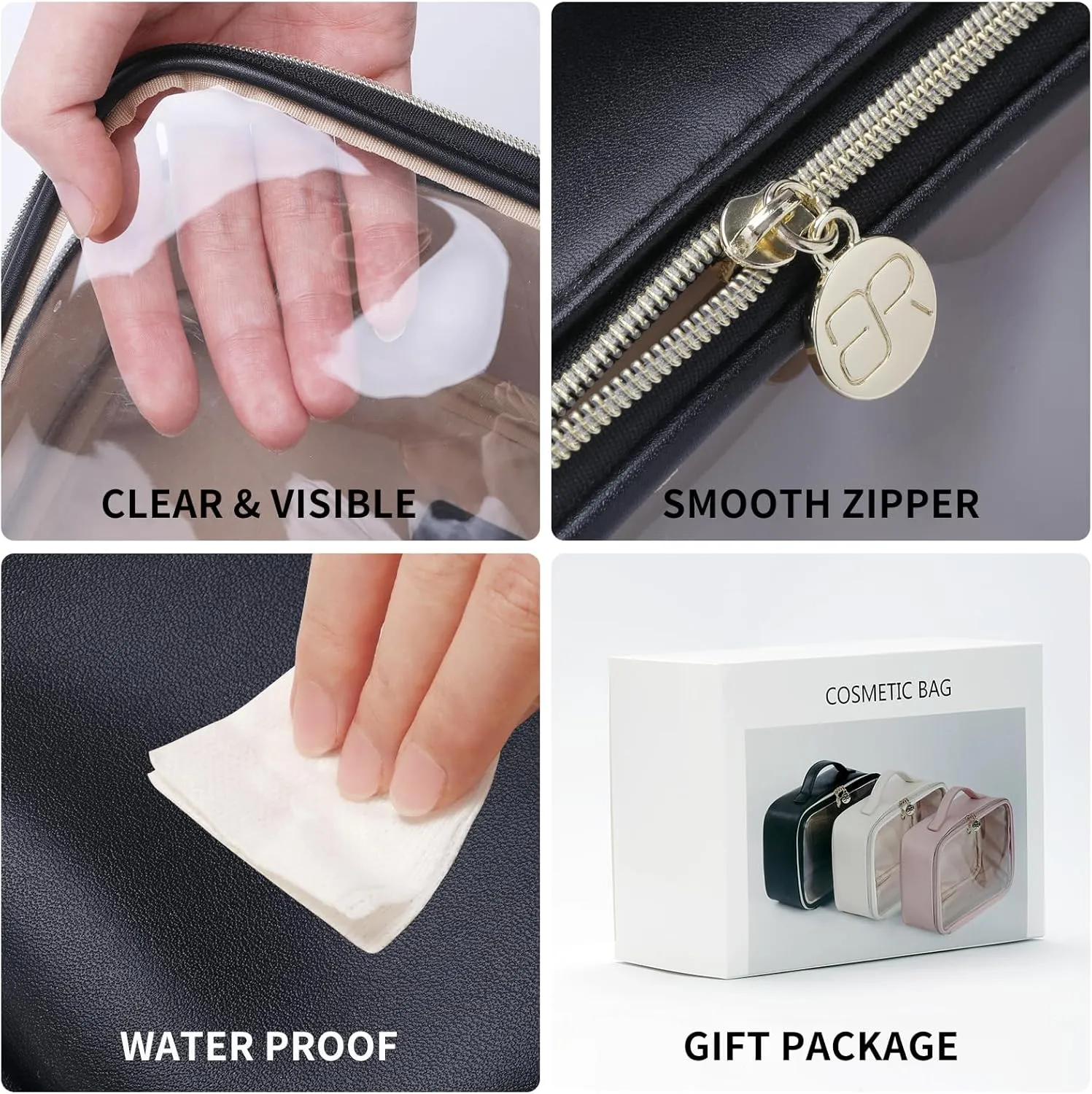 Large Cosmetic Bag with Hanging,Clear Makeup Organizer Bag for Travel,Toiletry Bag for Women,Black