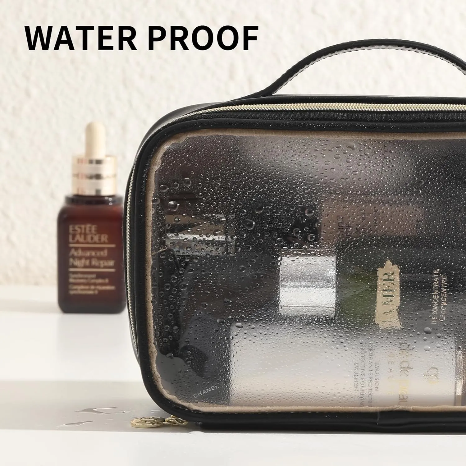 Large Cosmetic Bag with Hanging,Clear Makeup Organizer Bag for Travel,Toiletry Bag for Women,Black