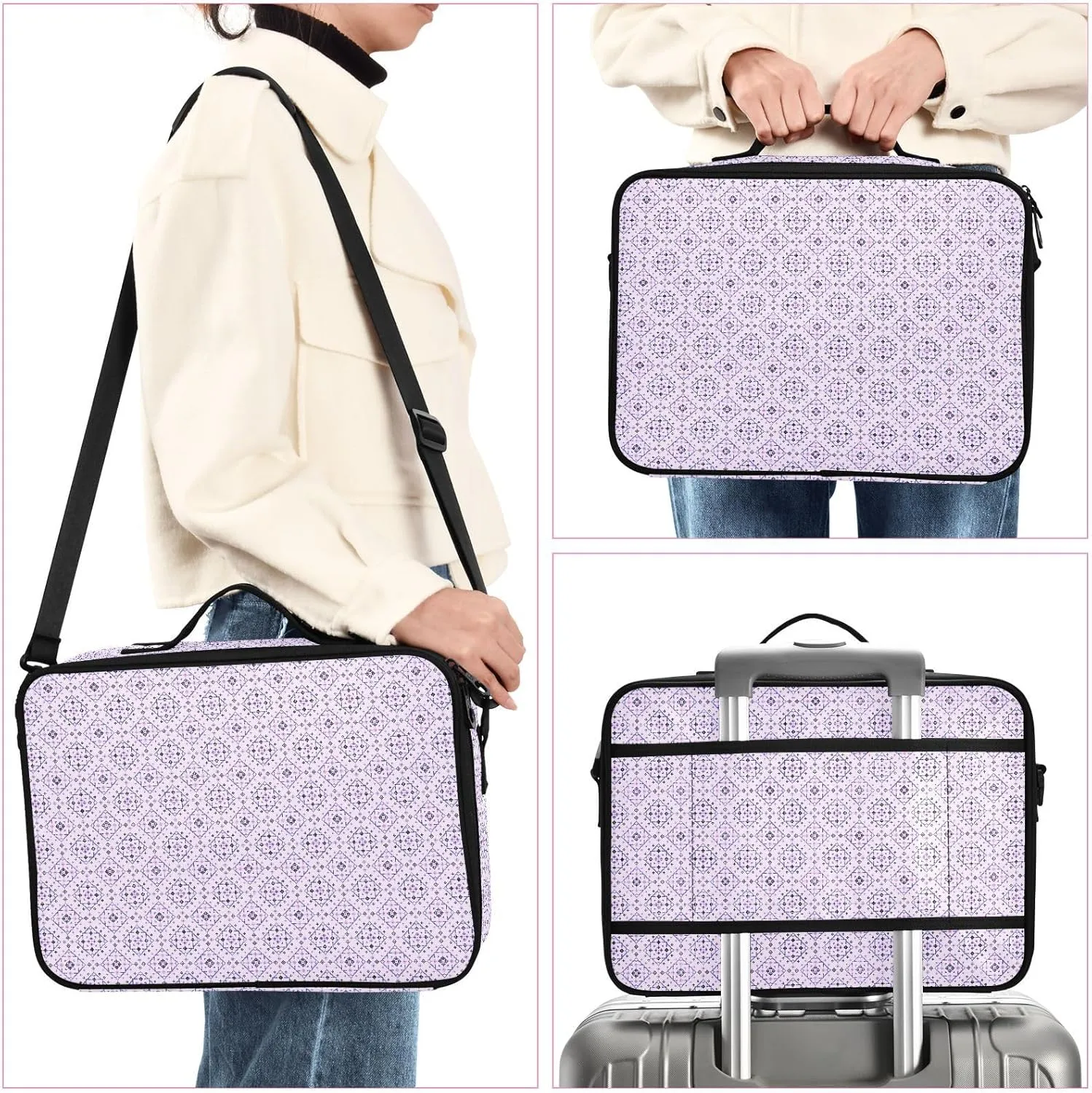 Large Hard Shell Travel Bag Makeup Organizer with Handle Dividers