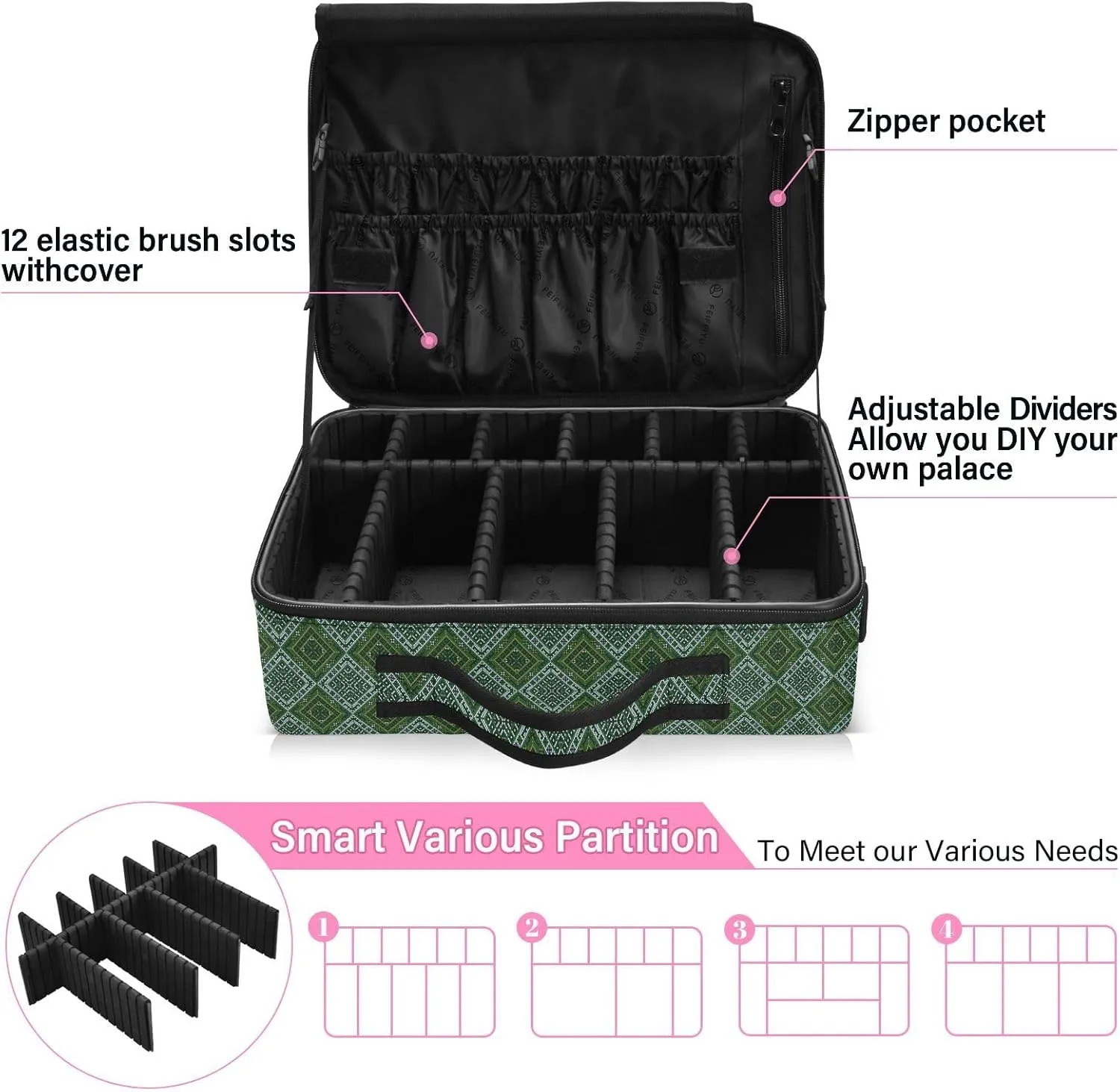 Large Hard Shell Travel Bag Makeup Organizer with Handle Dividers