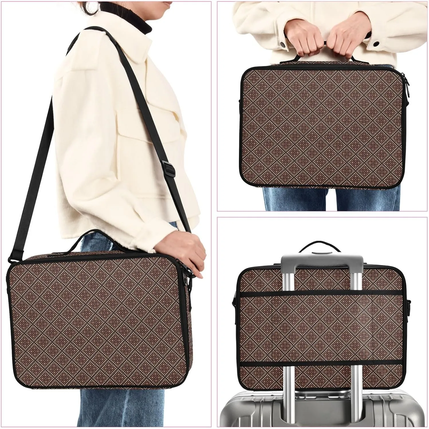 Large Hard Shell Travel Bag Makeup Organizer with Handle Dividers