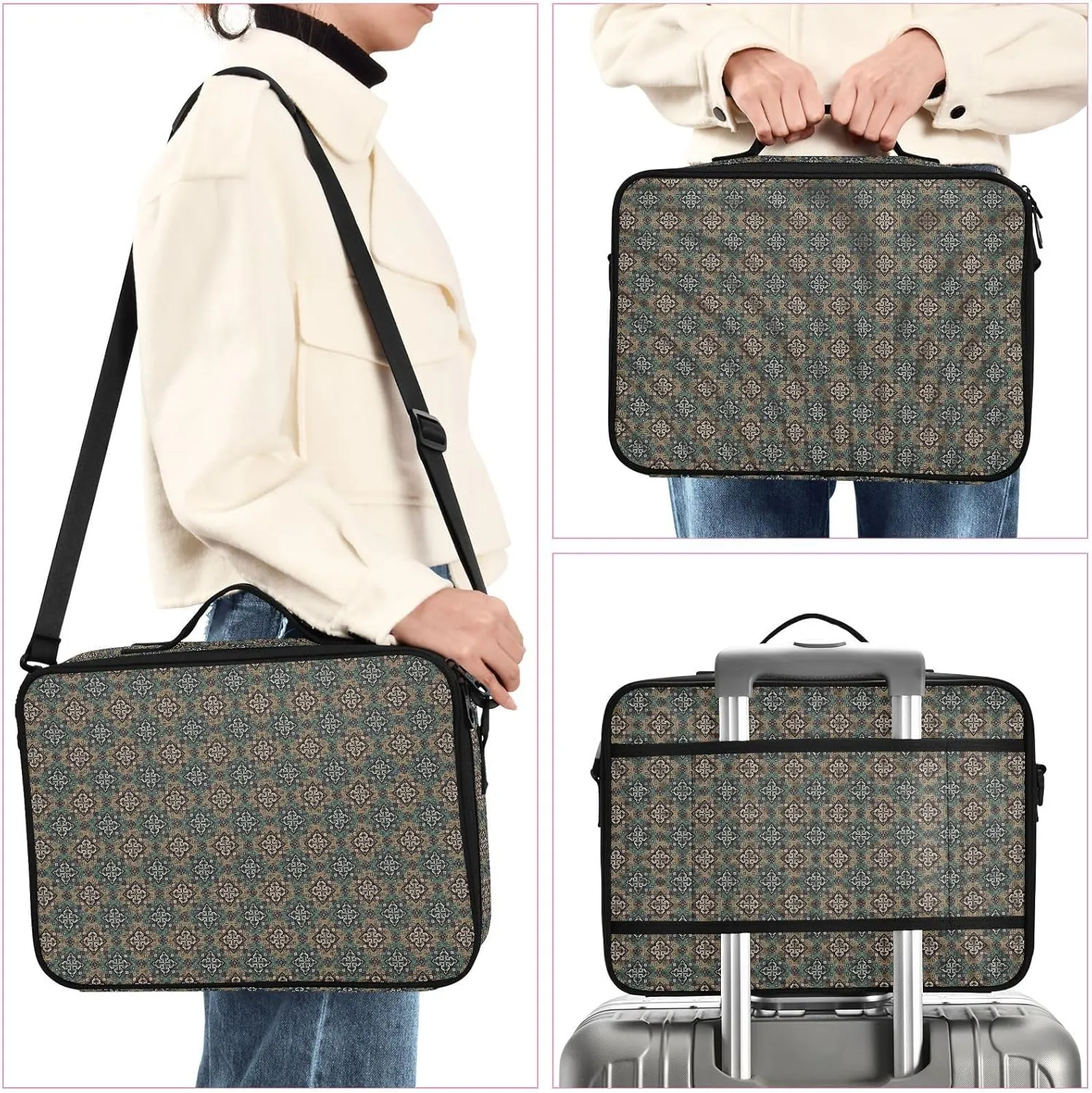 Large Hard Shell Travel Bag Makeup Organizer with Handle Dividers