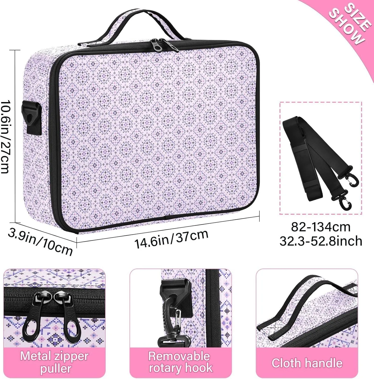 Large Hard Shell Travel Bag Makeup Organizer with Handle Dividers