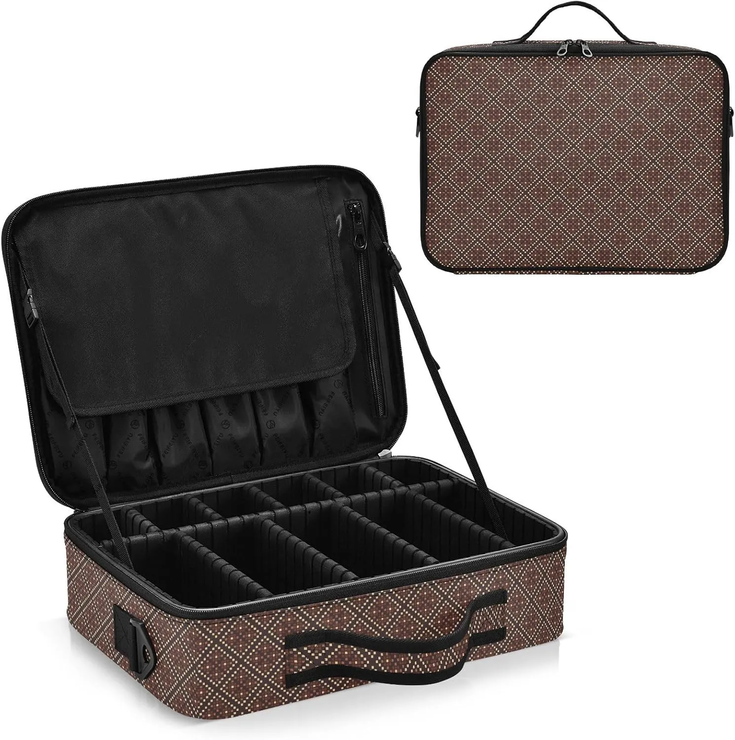 Large Hard Shell Travel Bag Makeup Organizer with Handle Dividers
