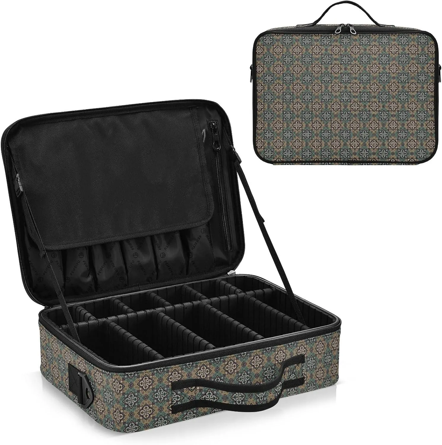 Large Hard Shell Travel Bag Makeup Organizer with Handle Dividers