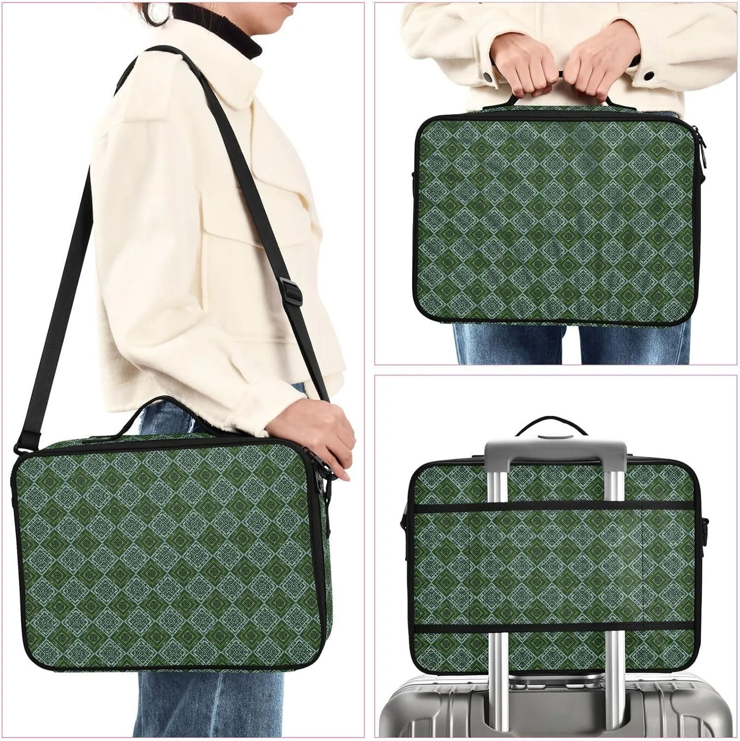 Large Hard Shell Travel Bag Makeup Organizer with Handle Dividers