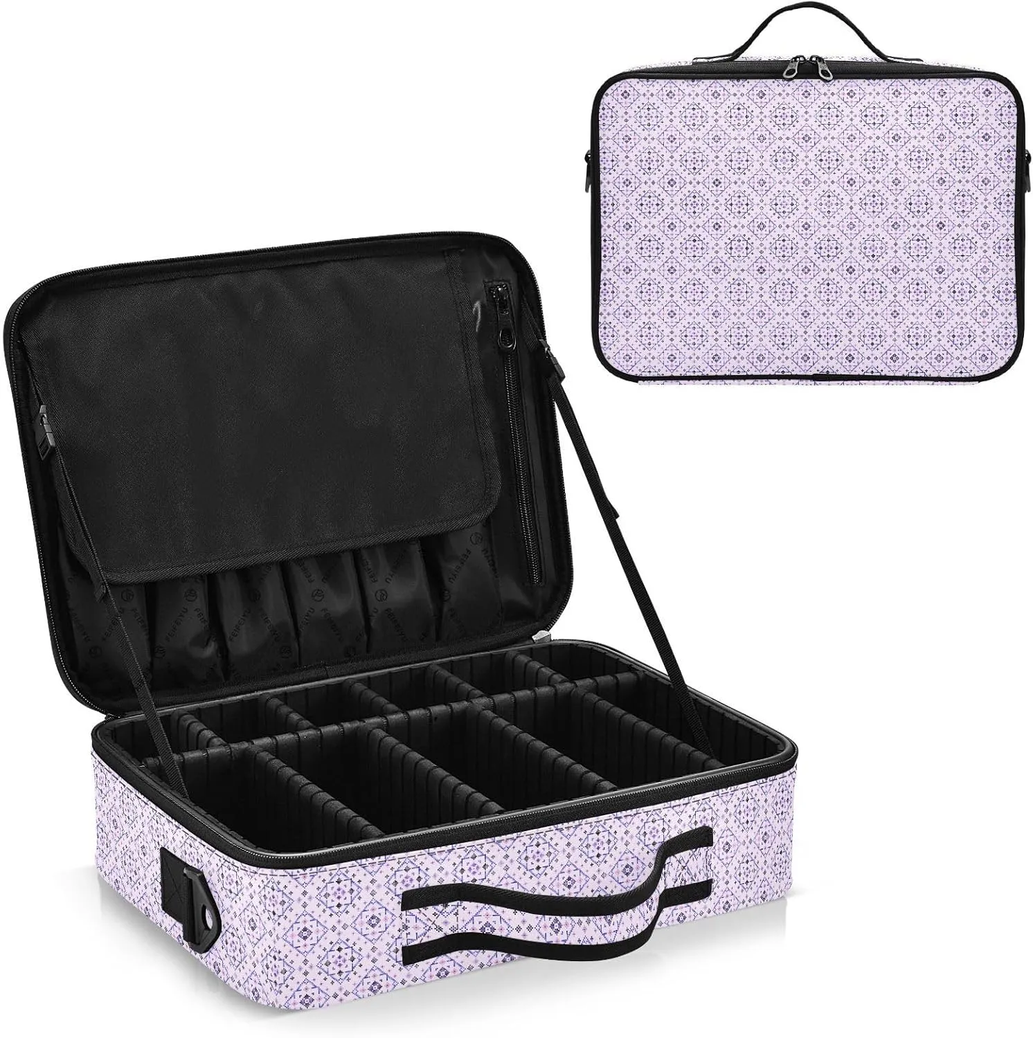 Large Hard Shell Travel Bag Makeup Organizer with Handle Dividers