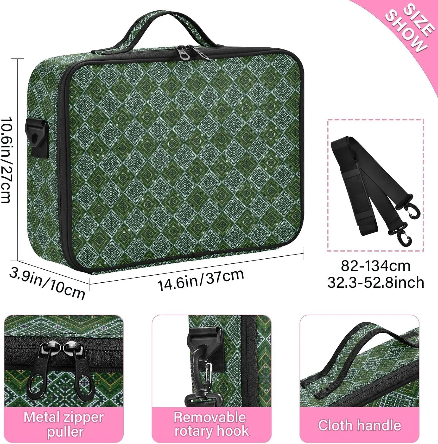 Large Hard Shell Travel Bag Makeup Organizer with Handle Dividers