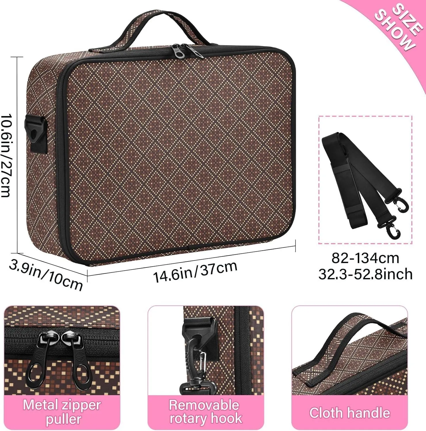 Large Hard Shell Travel Bag Makeup Organizer with Handle Dividers