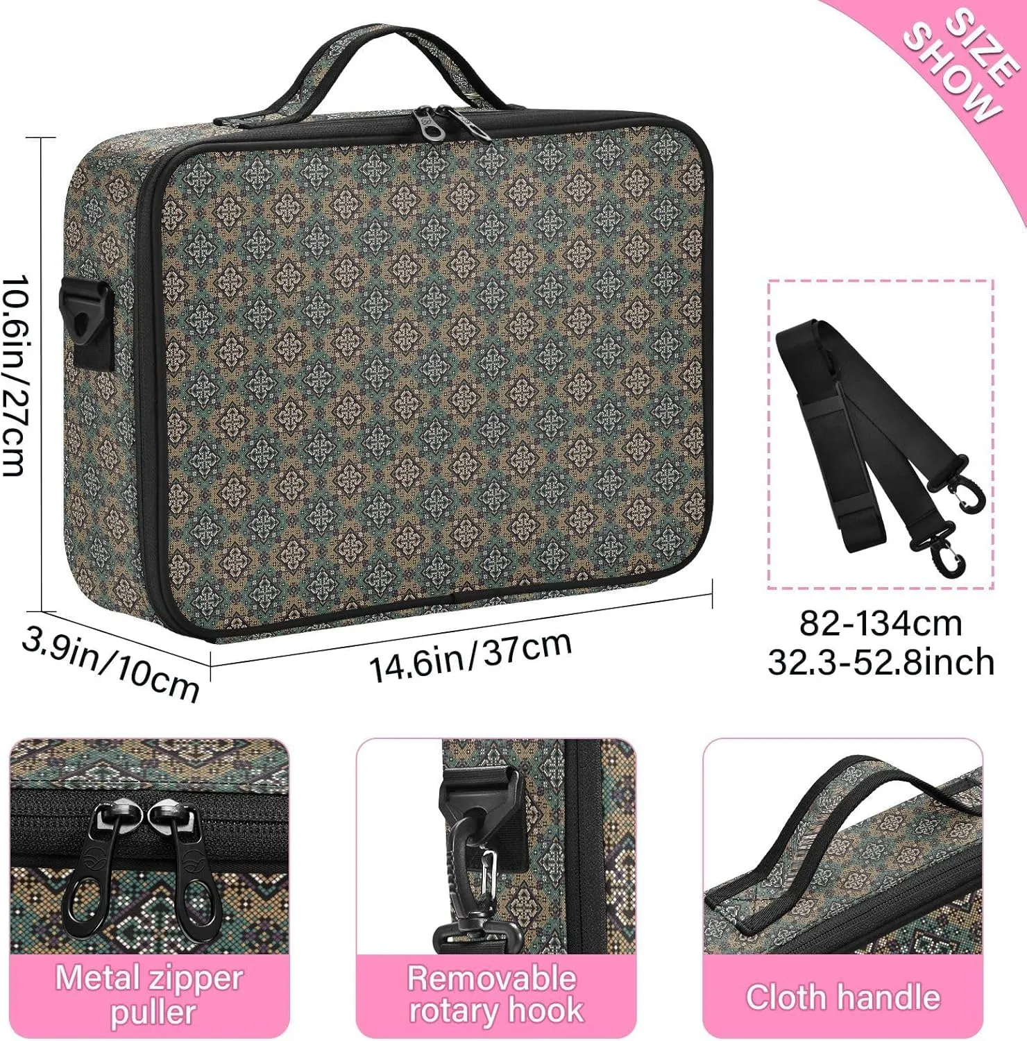 Large Hard Shell Travel Bag Makeup Organizer with Handle Dividers