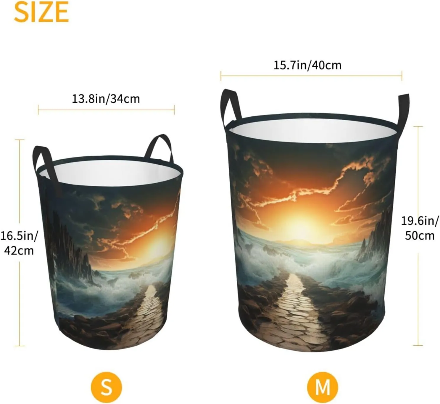 Large Laundry Basket Divided Sea Pathway Foldable Laundry Hamper Waterproof Collapsible Washing Bin Clothes Bag Freestanding Dirty Clothes Hampers for Laundry, Bedroom, Dorm