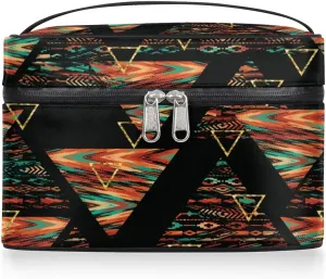 Large Makeup Bag Egyptian Abstract Geometry Cosmetic Bag, Travel Toiletry Bag for Women Cute Skincare Pouches with Handle Divider,Portable Aesthetic Makeup Box Organizer Bag for Girls