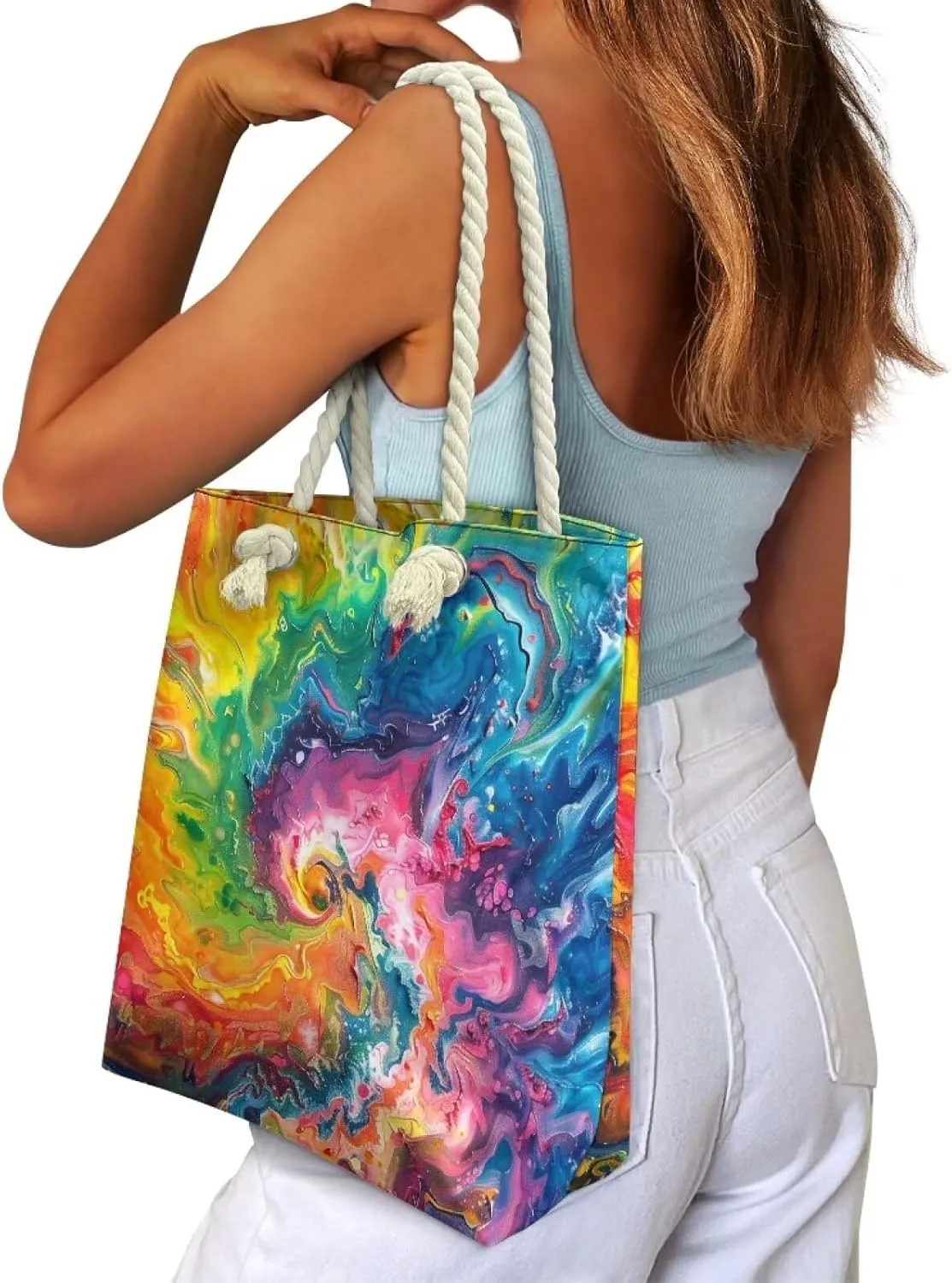Large Tote Handbags for Women Reusable Grocery Bag Zipper Closure Storage Bag for Daily