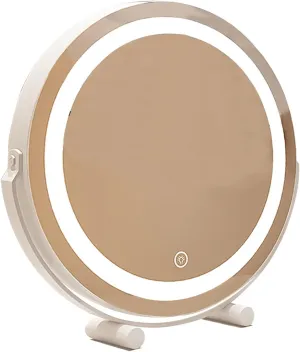 Large Vanity Mirror with Lights Lighted Makeup Mirror Φ30/40/45/50cm Round Mirror with Smart Control Touch for Dressing Room & Bedroom Tabletop Metal Frame (Color : White, Size : 15.7"X17.3")