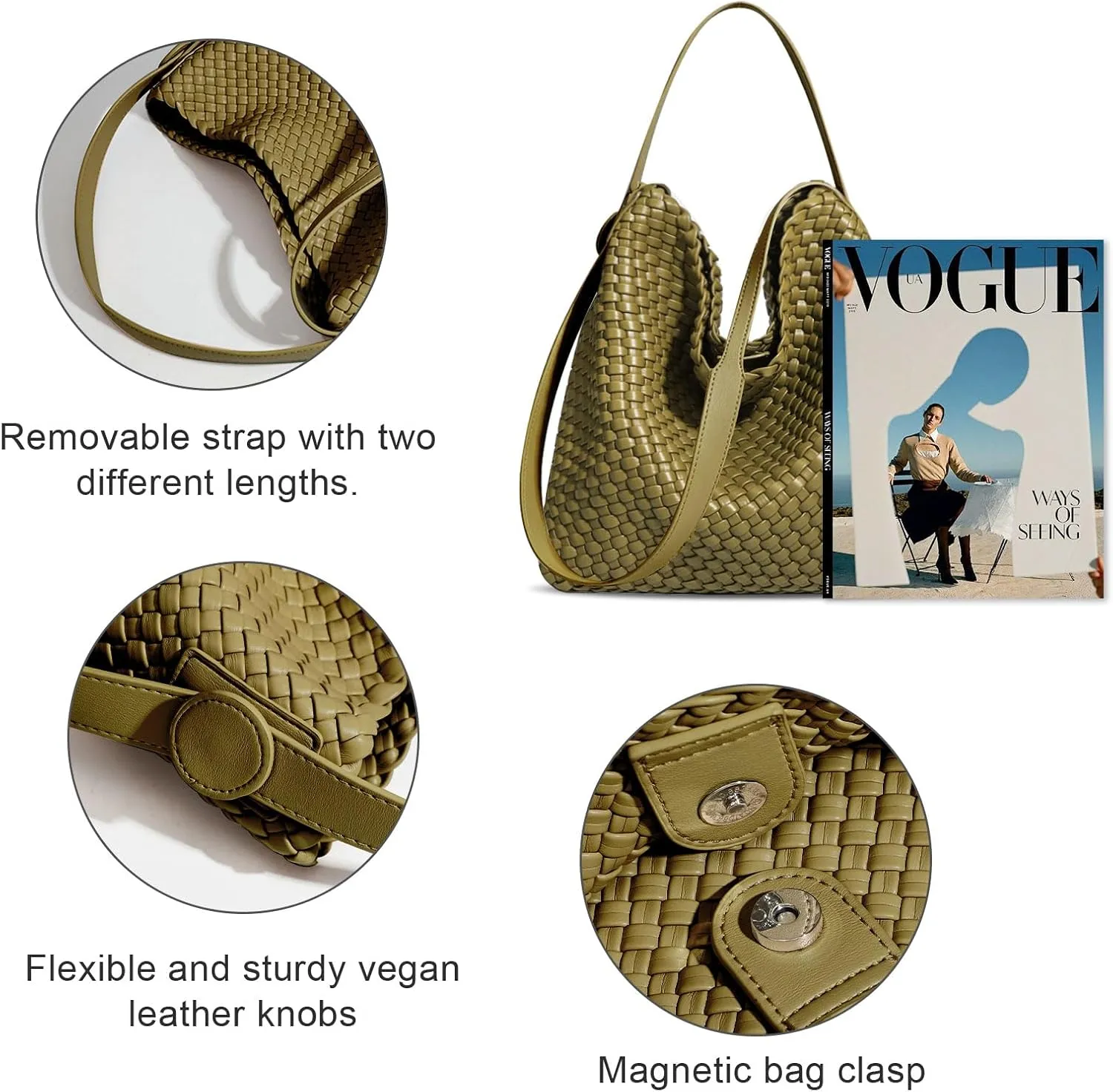 Large Woven Tote Bag Vegan Leather Shoulder Bag for Women Fashion Travel Shopper Bag Top Handle Handbag and Purse