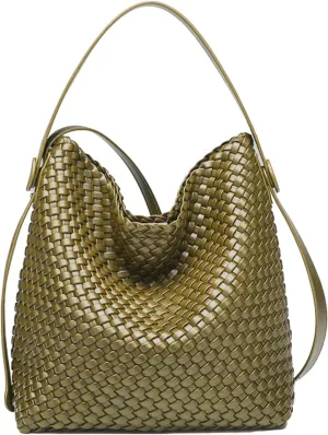 Large Woven Tote Bag Vegan Leather Shoulder Bag for Women Fashion Travel Shopper Bag Top Handle Handbag and Purse