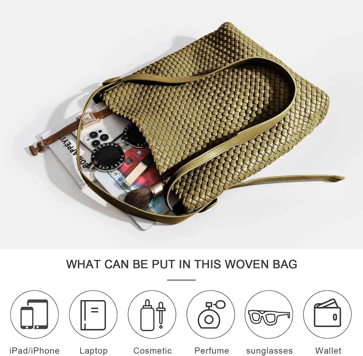 Large Woven Tote Bag Vegan Leather Shoulder Bag for Women Fashion Travel Shopper Bag Top Handle Handbag and Purse