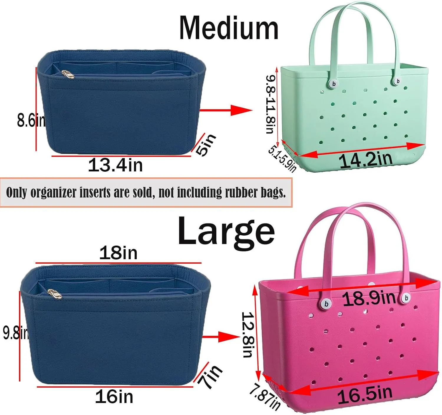 Lckaey Beach Bag Accessories for bogg bag Large Organizer Storage Bag Organizing divider insert 3018Dark blue-L