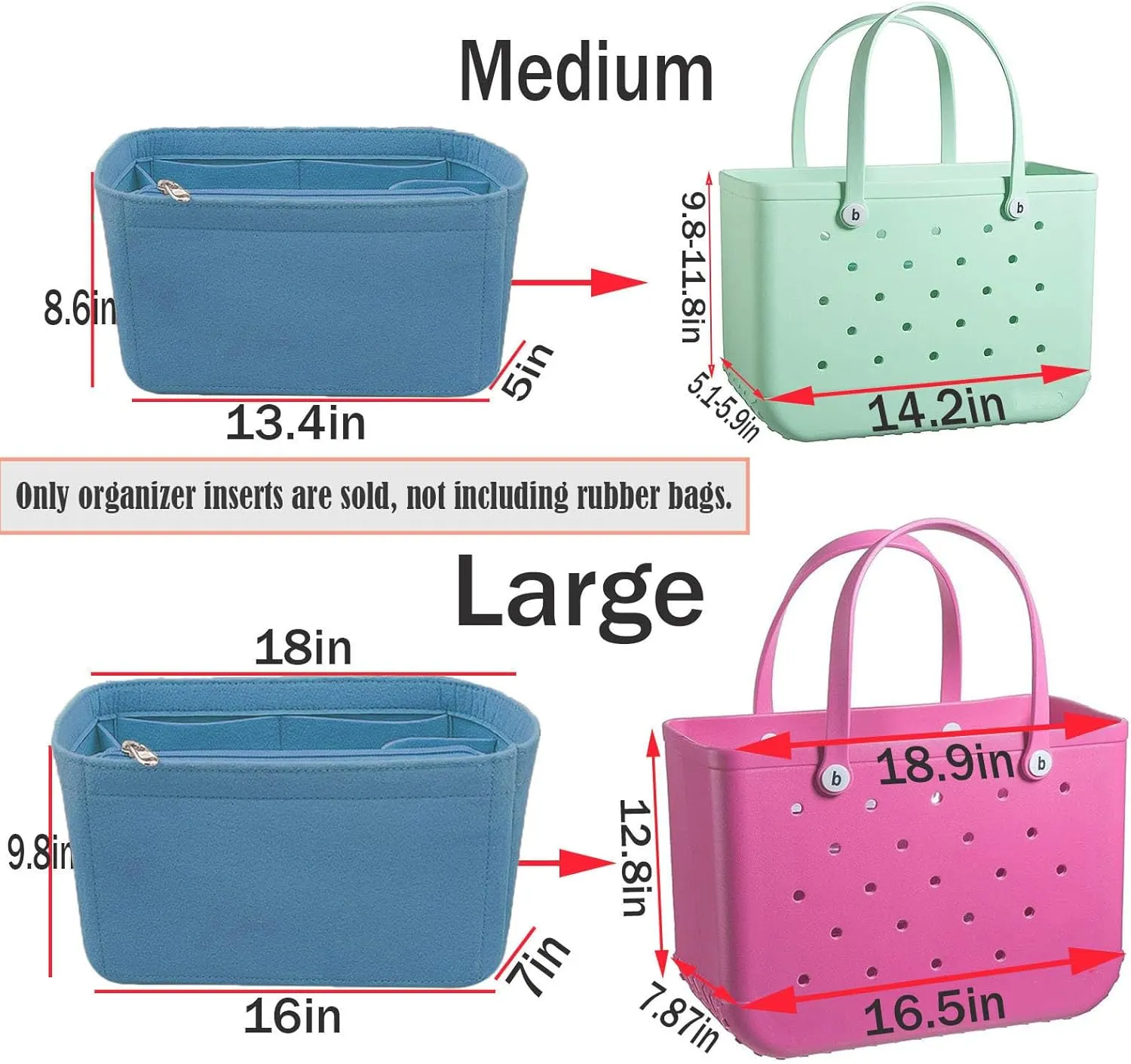 Lckaey Beach Bag Organizer for bogg bag accessories medium Storage bag divider insert 3018Blue-M