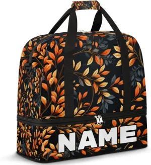 Leaf Print Custom Foldable Duffle Bag with Shoes Compartment Personalized Large Capacity Waterproof Travel Weekender Bag Overnight Bag for Sports Gym