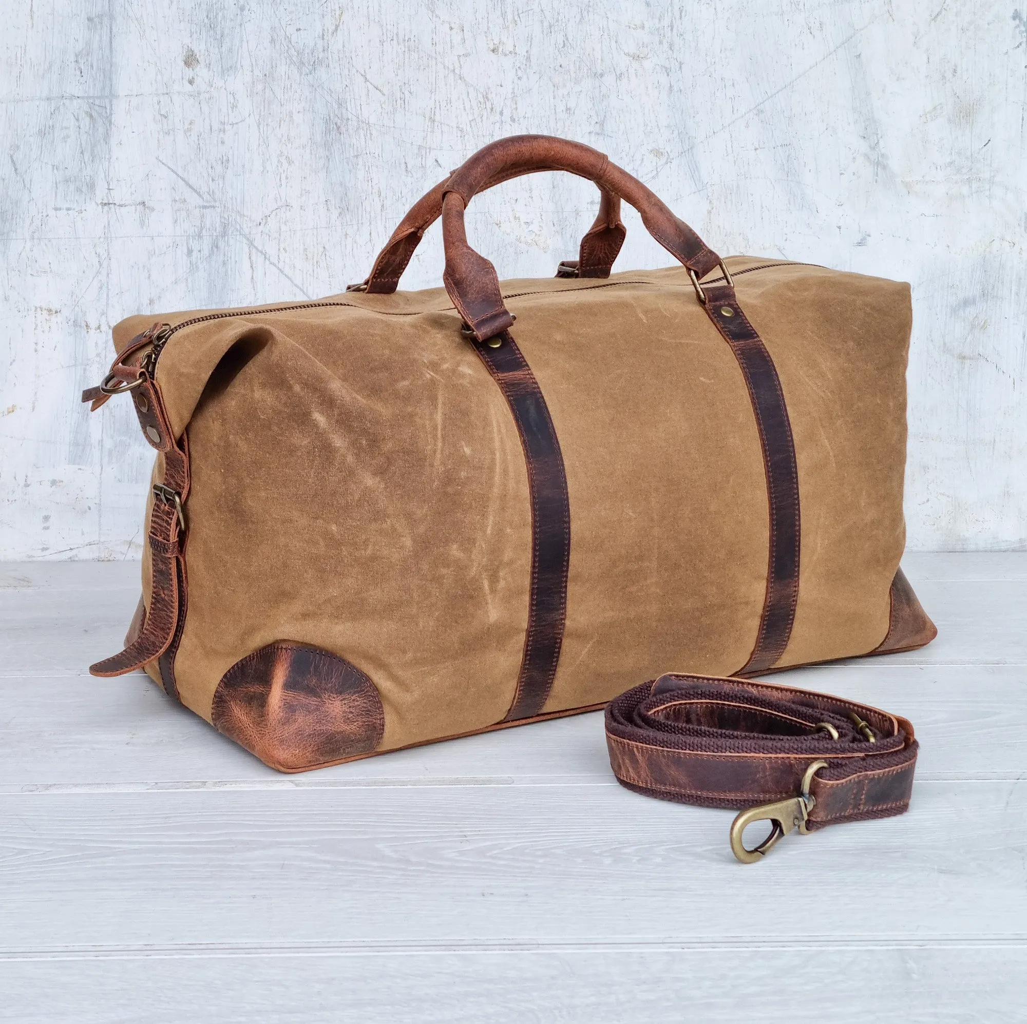 Leather and Canvas Duffle Bag for Men