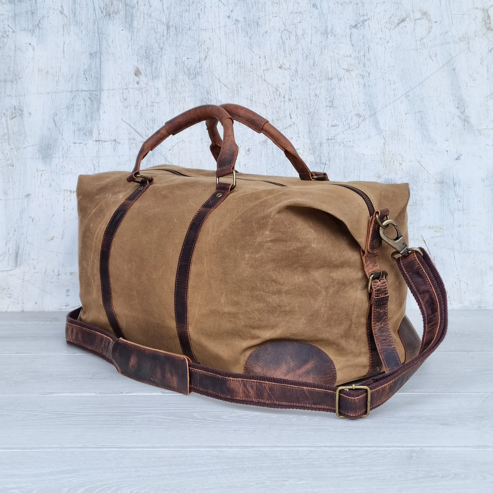 Leather and Canvas Duffle Bag for Men