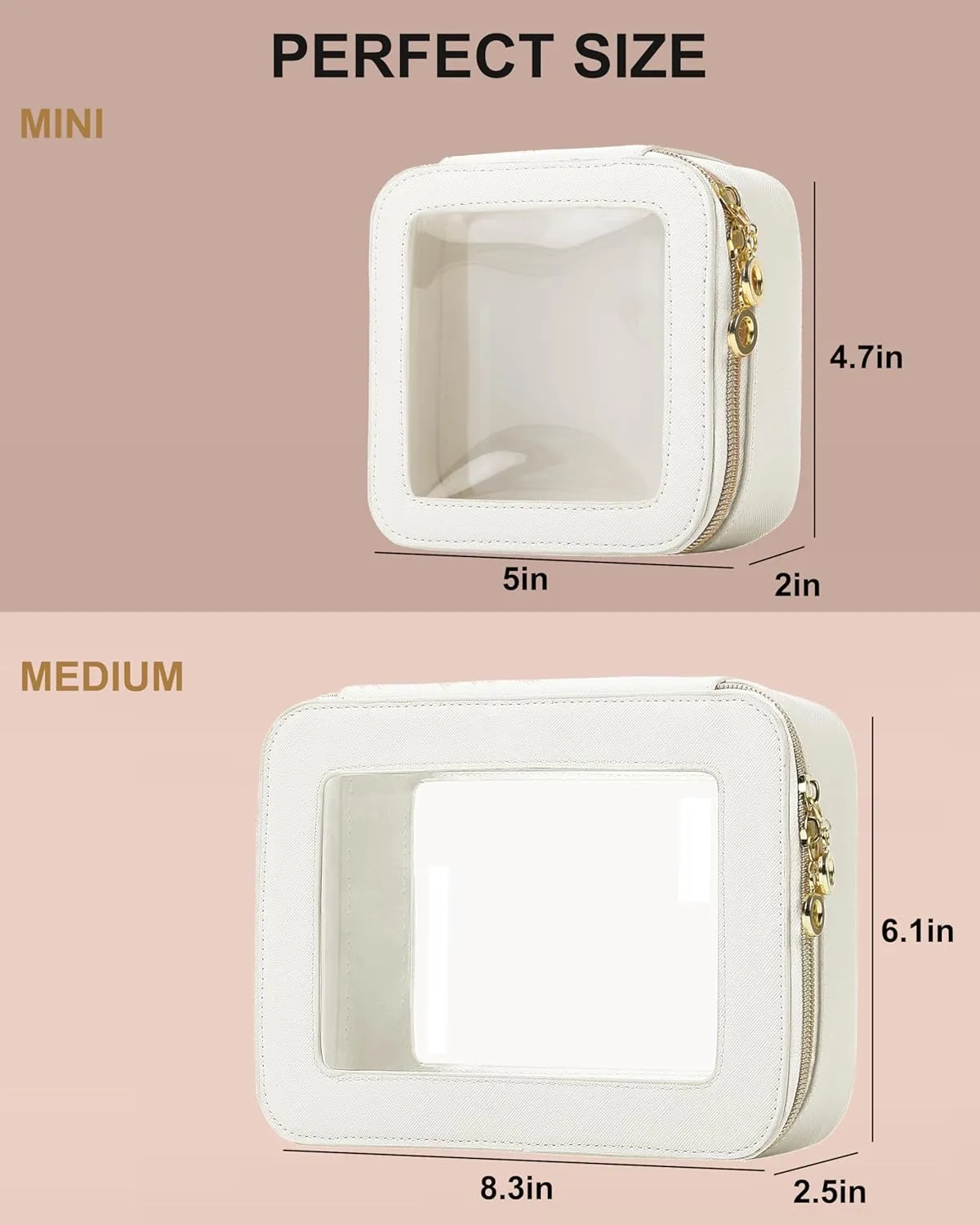 Leather Clear Makeup Bags Set - Travel Clear Cosmetic Bag Case with Zipper, Transparent TSA Approved Toiletry Bags for Travel Essentials Car Accessories for Women (White, S M)