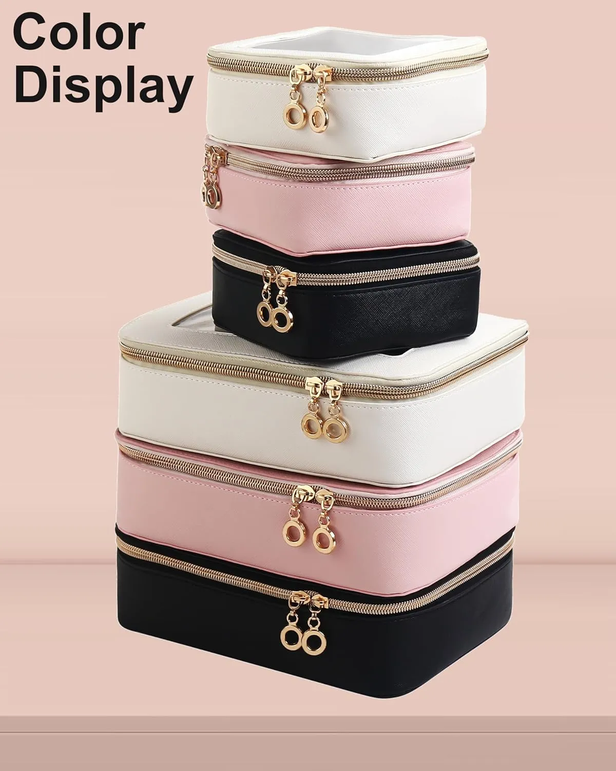 Leather Clear Makeup Bags Set - Travel Clear Cosmetic Bag Case with Zipper, Transparent TSA Approved Toiletry Bags for Travel Essentials Car Accessories for Women (White, S M)