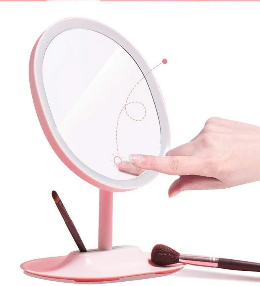 Led Beauty Makeup Mirror Smart Desktop with Light Fill Light Adjustable Girl Gift Vibrating with White White