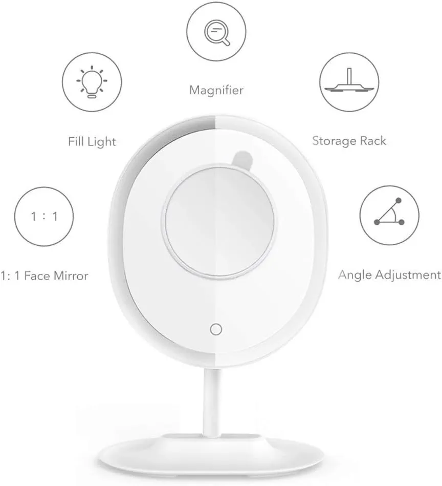 Led Beauty Makeup Mirror Smart Desktop with Light Fill Light Adjustable Girl Gift Vibrating with White White