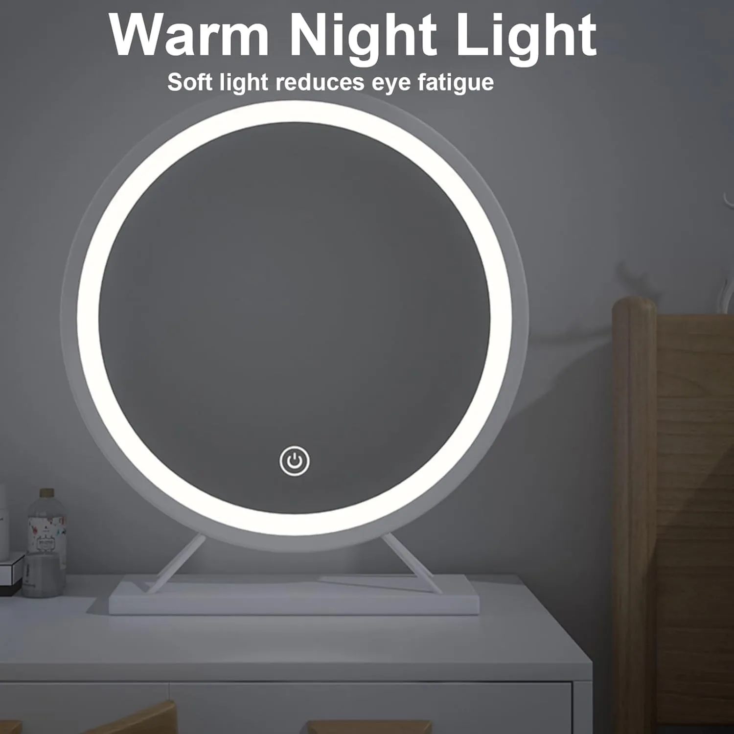 LED Makeup Mirror, 40/50cm Desktop Lighted Vanity Mirror, 3 Colors Dimmable Round Light Up Mirror with Stand(Gold,40cm/15.7in)