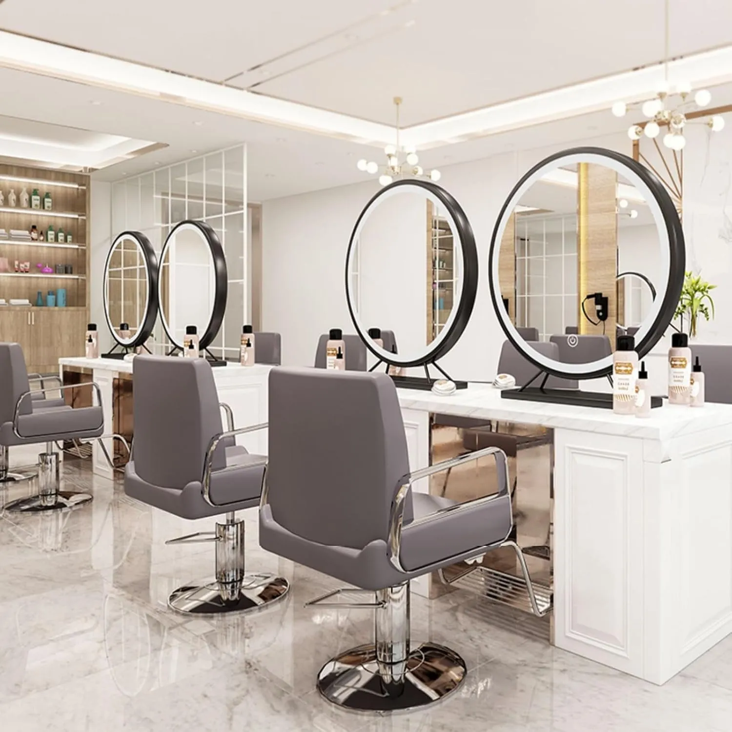 LED Makeup Mirror, 40/50cm Desktop Lighted Vanity Mirror, 3 Colors Dimmable Round Light Up Mirror with Stand(Gold,40cm/15.7in)