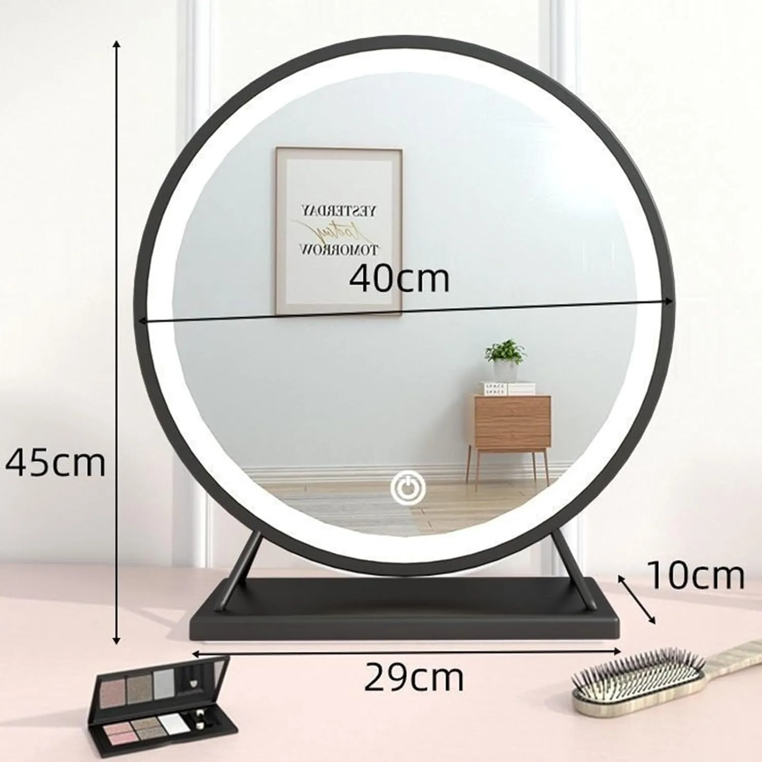 LED Makeup Mirror, 40/50cm Desktop Lighted Vanity Mirror, 3 Colors Dimmable Round Light Up Mirror with Stand(Gold,40cm/15.7in)