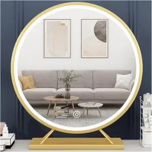 LED Makeup Mirror, 40/50cm Desktop Lighted Vanity Mirror, 3 Colors Dimmable Round Light Up Mirror with Stand(Gold,40cm/15.7in)