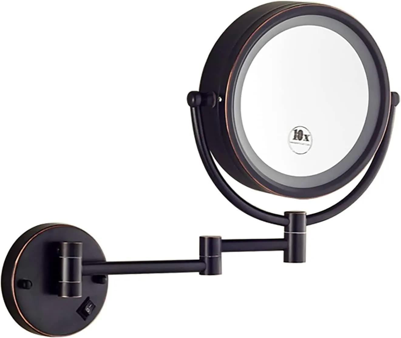 LED Makeup Mirror with Lights and 10x Magnification Vanity Mirror Wall Mounted Double Sided Vanity Magnifying Extendable 360° Swivel Make up Mirror,ORB