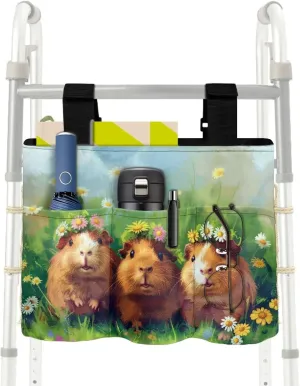 LedBack Cute Walker Bag Durable Large Capacity Storage Bags Guinea Pigs Pattern Lightweight Portable Walker Storage Pouch with Fixed Rope and Adjustable Strap