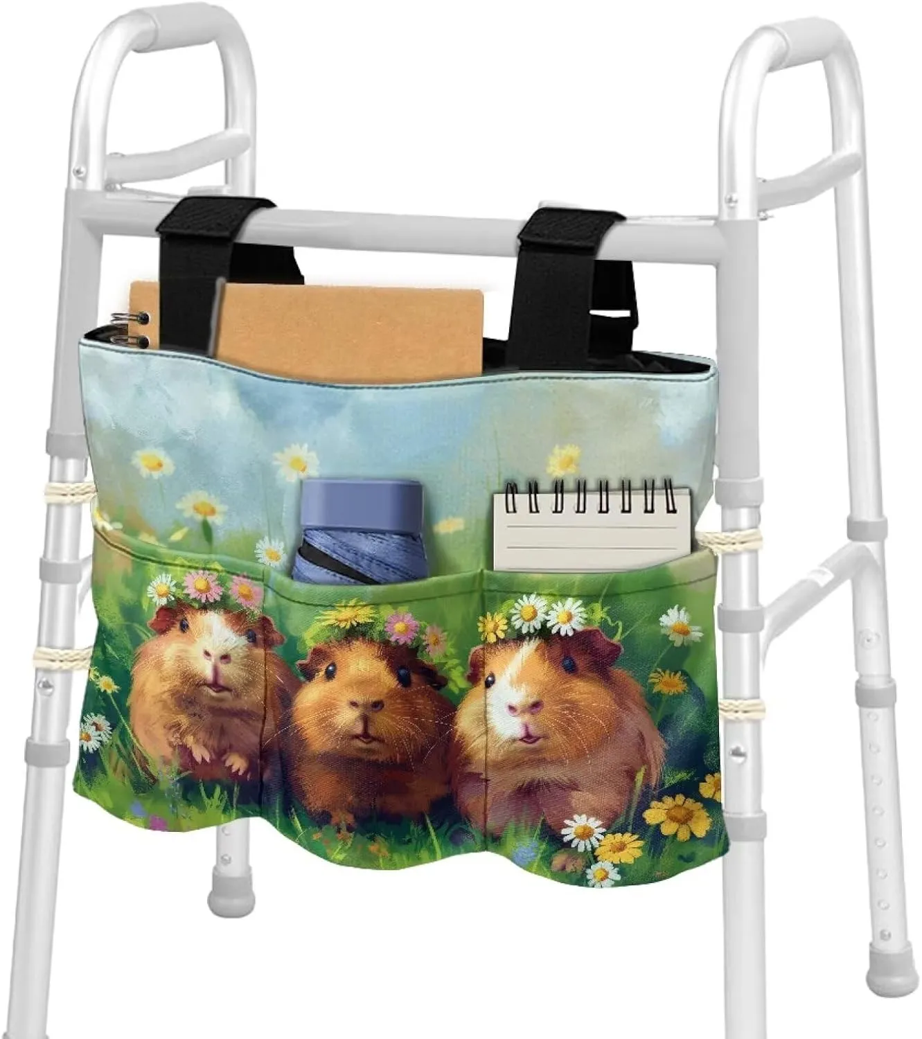 LedBack Cute Walker Bag Durable Large Capacity Storage Bags Guinea Pigs Pattern Lightweight Portable Walker Storage Pouch with Fixed Rope and Adjustable Strap
