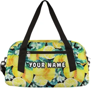 Lemon Blossom Leaves Personalized Kids Duffel Bag for Girls Boys, Lemon Debris Custom Name Dance Bag Overnight Small Duffel Bag Carry On Weekend Sports Travel Bag for School Practice Gymnastics Ballet