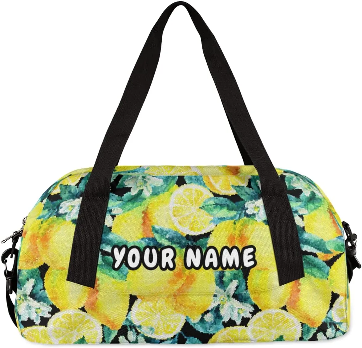 Lemon Blossom Leaves Personalized Kids Duffel Bag for Girls Boys, Lemon Debris Custom Name Dance Bag Overnight Small Duffel Bag Carry On Weekend Sports Travel Bag for School Practice Gymnastics Ballet